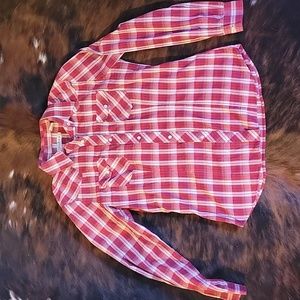 Roper Red and White Long Sleeve Pearl Snap Shirt